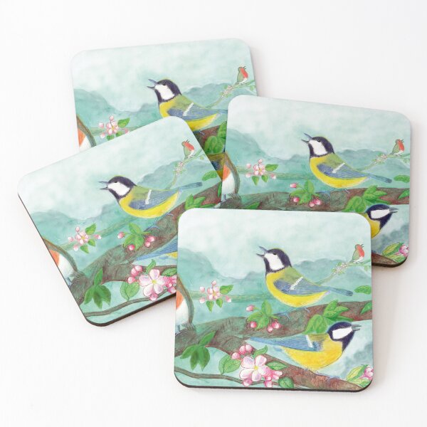 Item preview, Great Tit Birds and Red Robins Sing in Spring designed and sold by Julia Doria.