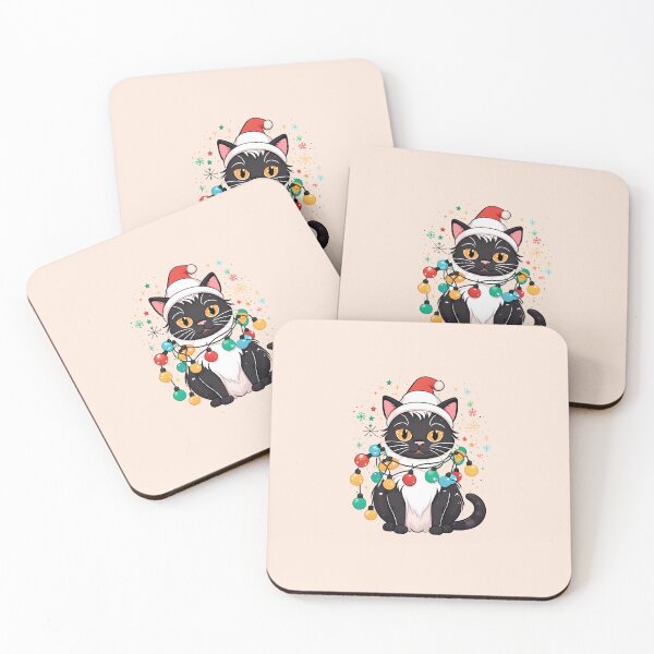 Item preview, Black Santa Cat With Christmas Lights designed and sold by Itsheartshop.