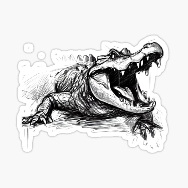 Artikel-Vorschau von Angriff eines gruseligen Krokodils, Skizze eines Alligators, große Zähne, designt und verkauft von Cr320.