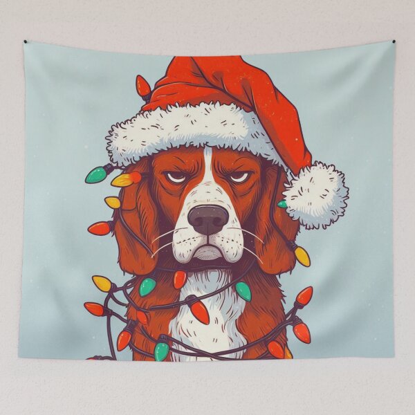 Item preview, Unimpressed dog covered in christmas lights designed and sold by FuzyFriendHaven.