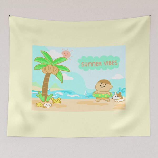 Item preview, The Boy and his dog happy on the beach.Illustration cute cartoon style. designed and sold by Nongning-109.