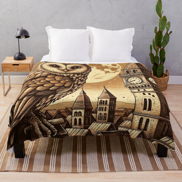 Item preview, Midnight's Owl Over Ancient Rooftops designed and sold by PictorialWhimsy.