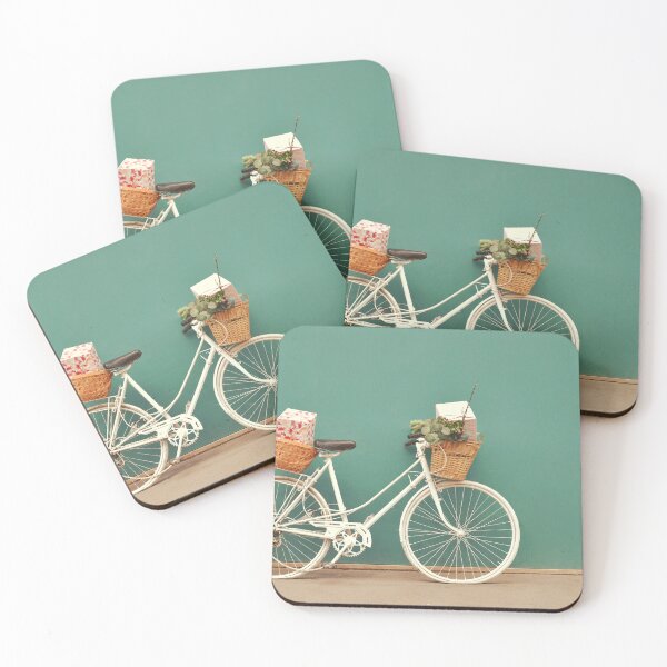 Item preview, White Bicycle Leaning on Teal Wall - Vintage Cycling designed and sold by CarolinaReina.