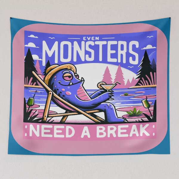 Item preview, Even Monsters Need a Break - Chilled Out Lake Creature Cartoon designed and sold by MegaDirt.