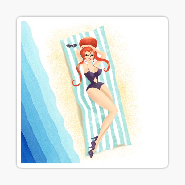 Item preview, Red Haired Bouffant Beach Blanket Bombshell designed and sold by BunnyThePainter.