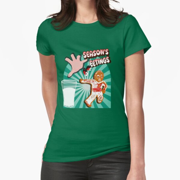 Seasons Greetings Gingerbread Running Man Fitted T-Shirt