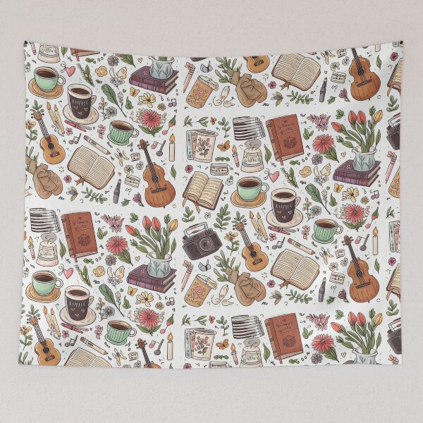 Item preview, coffee plants books and music aesthetic seamless pattern designed and sold by Booksshack.