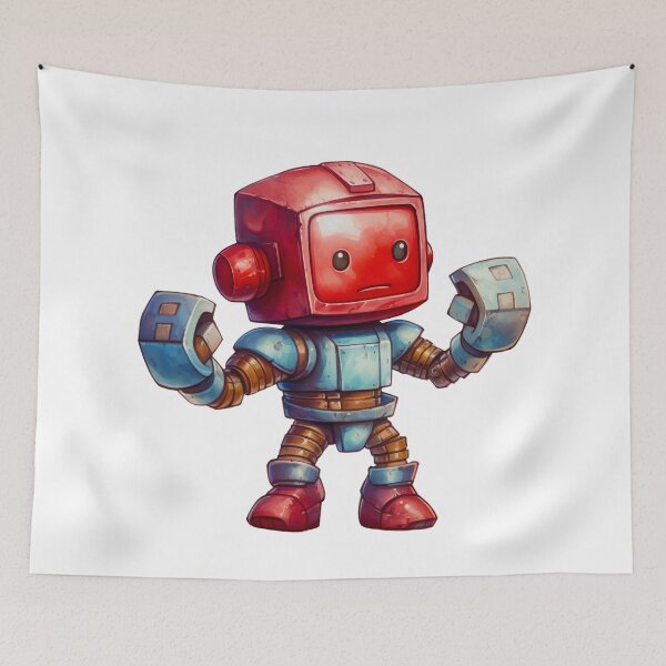 Item preview, Red And Blue Retro Robot designed and sold by ZenEvoke.