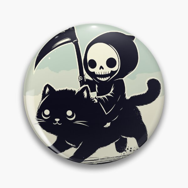 Item preview, Kawaii Grim Reaper Riding on Black Cat designed and sold by TomFrontierArt.