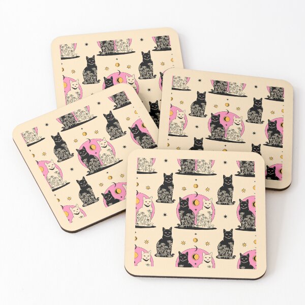 Item preview, Carpe Noctem Black Cat Pattern in beige designed and sold by charcoalcatco.