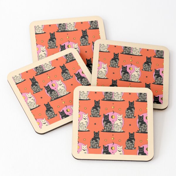 Item preview, Carpe Noctem Black Cat Pattern in orange designed and sold by charcoalcatco.