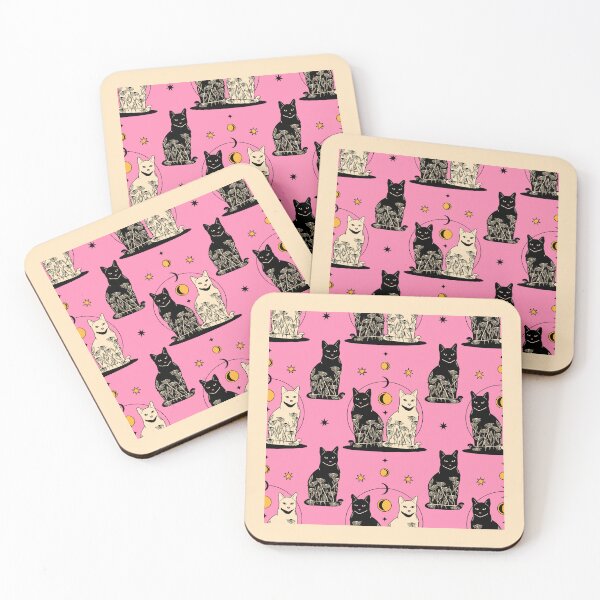 Item preview, Carpe Noctem Black Cat Pattern in pink designed and sold by charcoalcatco.