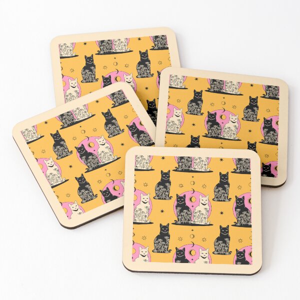 Item preview, Carpe Noctem Black Cat Pattern in yellow designed and sold by charcoalcatco.