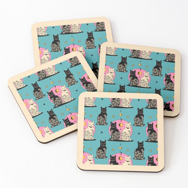 Item preview, Carpe Noctem Black Cat Pattern in blue designed and sold by charcoalcatco.