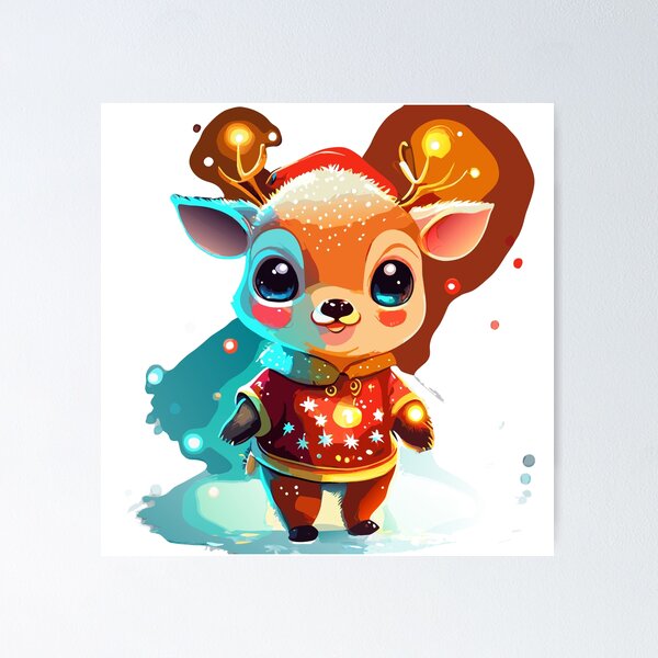 Item preview, Adorable Baby Christmas Reindeer in Santa Costume for Christmas Watercolor Art designed and sold by SemARTDesign.