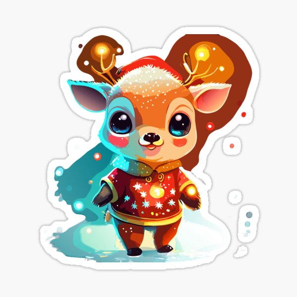 Aperçu de l'œuvre Adorable bébé renne de Noël en costume de Père Noël pour l'art de l'aquarelle de Noël créée et vendue par SemARTDesign.