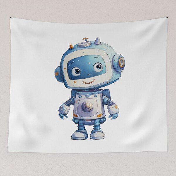 Item preview, robot azul retro designed and sold by ZenEvoke.