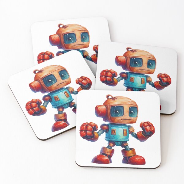 Artikelvorschau, Roter und blauer Retro-Roboter entworfen und verkauft von ZenEvoke.
