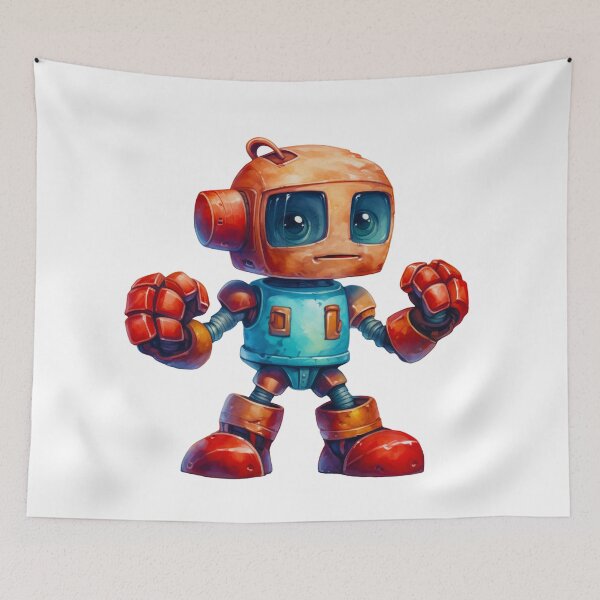 Artikelvorschau, Roter und blauer Retro-Roboter entworfen und verkauft von ZenEvoke.