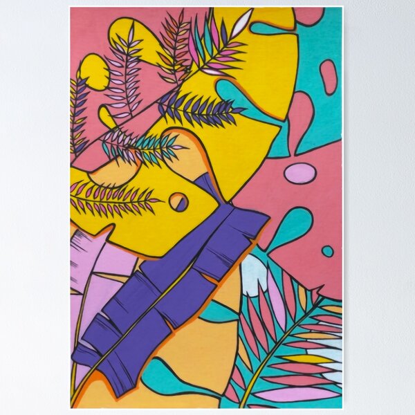 Item preview, Tropical Sunset Cute Colourful Home Decor Original Art Print designed and sold by Michaela Cernejova.