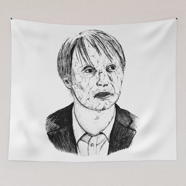 Item preview, Poor Mad Mikkelsen Black Portrait Pen Drawing Transparent designed and sold by surmind.
