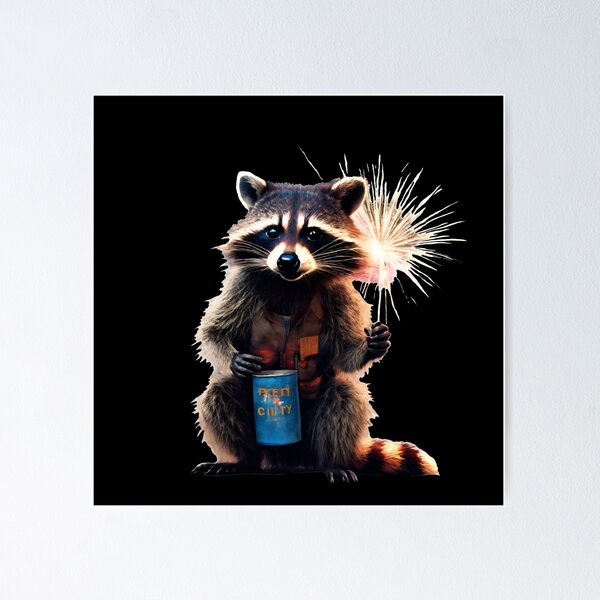 Item preview, Happy New Year Raccoon Fireworks designed and sold by Aquillashop.