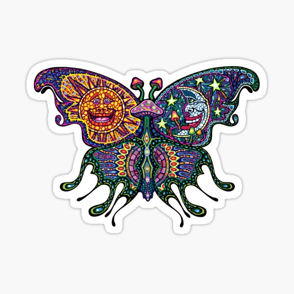 Psychedelic Mushroom Sun/Moon Butterfly Sticker