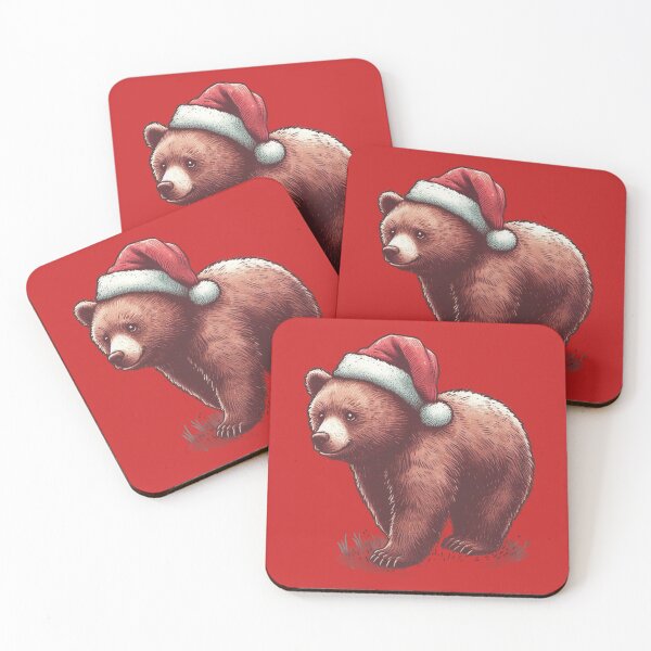 Item preview, Christmas Bear with Santa Hat Cute Bear in Christmas Cute Christmas Brown Bear with Santa Cap for Animal lovers designed and sold by FestivePalette.
