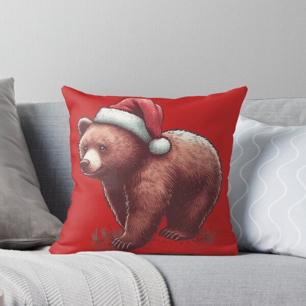 Item preview, Christmas Bear with Santa Hat Cute Bear in Christmas Cute Christmas Brown Bear with Santa Cap for Animal lovers designed and sold by FestivePalette.