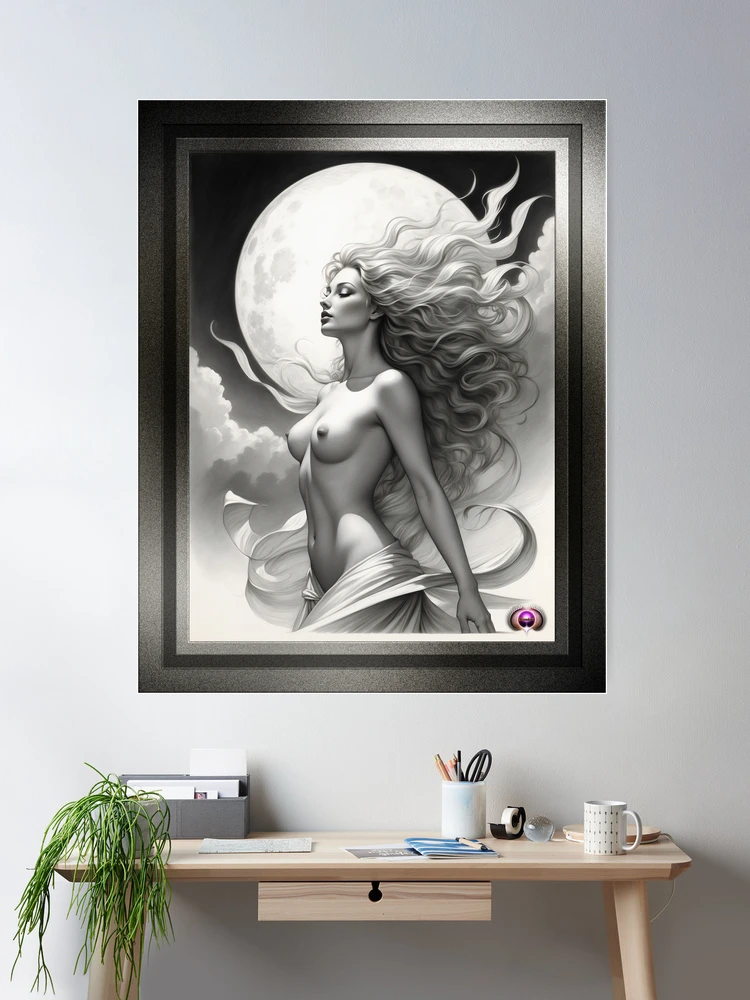 The Alluring Passion Of A Harvest Moon AI Concept Art by Xzendor7 2 The Alluring Passion Of A Harvest Moon Enchanting Portrait AI Concept Art by Xzendor7 Room Decor Poster Art Print