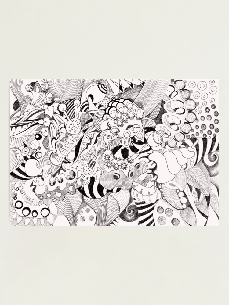 608. Black and white detailed doodles pen drawing abstract