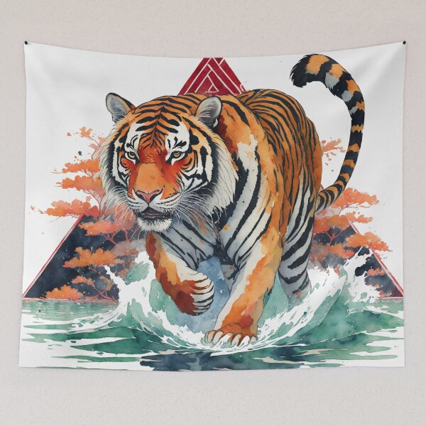 Item preview, Vintage Bengal Tiger Japanse Asian Triangle Geometric Design designed and sold by TheKaiZenNi.
