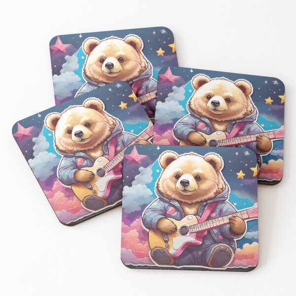 Item preview, Bear Playing Guitar Clouds and Stars Pastel Colors Ver1 designed and sold by thecatcouch.