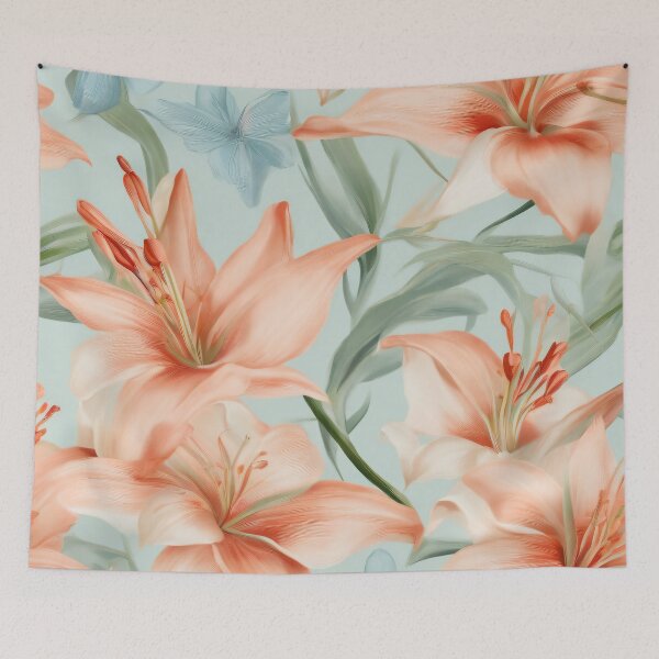 Item preview, Desert Lilies Flower in Gentle shades of Apricot Color and Pale Blue Intertwine designed and sold by UnitedColours.
