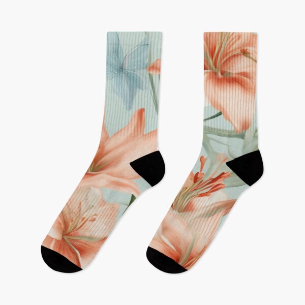 Item preview, Desert Lilies Flower in Gentle shades of Apricot Color and Pale Blue Intertwine designed and sold by UnitedColours.