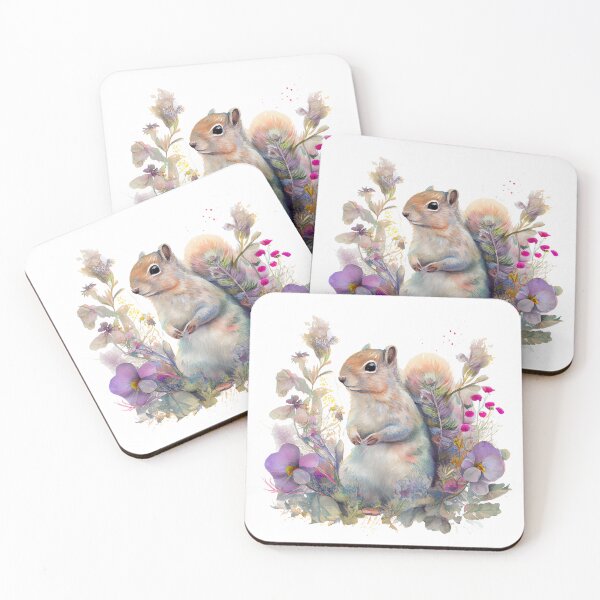 Item preview, Squirrel sitting by flowers designed and sold by TIDALI-Prints.