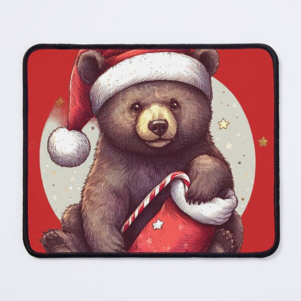 Item preview, Christmas Bear with Santa Hat Cute Bear in Christmas Cute Christmas Brown Bear with Santa Cap for Animal lovers designed and sold by FestivePalette.