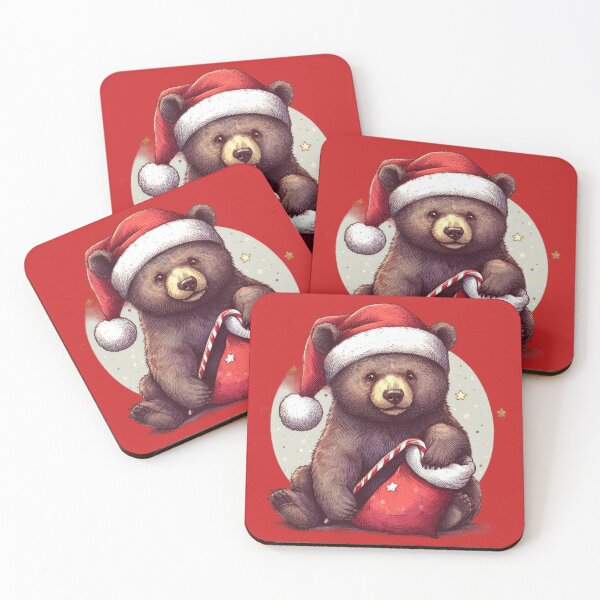 Item preview, Christmas Bear with Santa Hat Cute Bear in Christmas Cute Christmas Brown Bear with Santa Cap for Animal lovers designed and sold by FestivePalette.