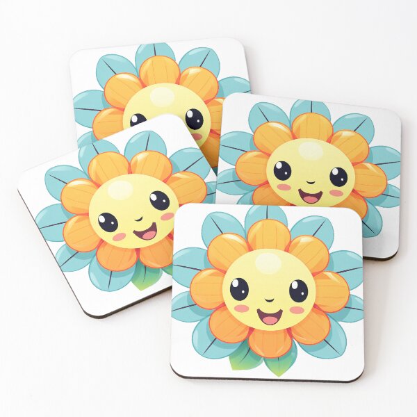 Item preview, Kawaii Fusion: Happy Flower Clipart in Light Orange and Dark Cyan designed and sold by aiartbay.
