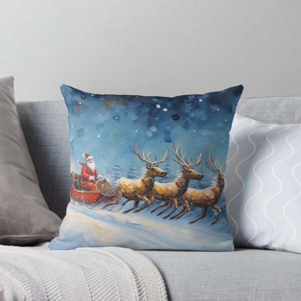 Magical Christmas Eve - Santa's Sleigh Ride Over Snowy Pines Throw Pillow