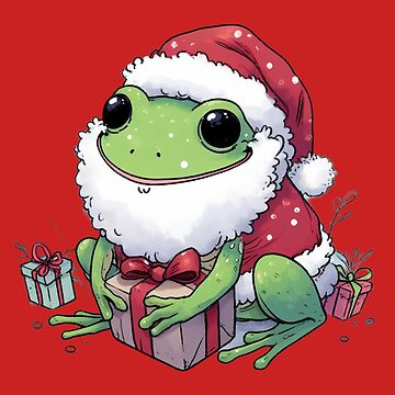 Christmas Frog with Santa Hat Cute Frog in Christmas Cute
