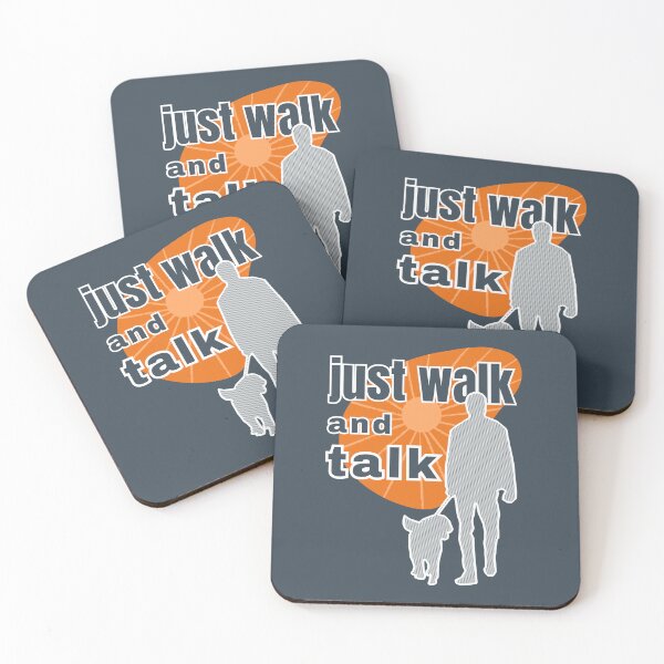 Item preview, Just walk and talk walking with a dog against the background of the orange sunrise designed and sold by SplashTastic.