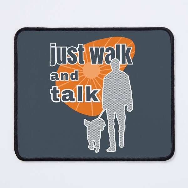 Item preview, Just walk and talk walking with a dog against the background of the orange sunrise designed and sold by SplashTastic.