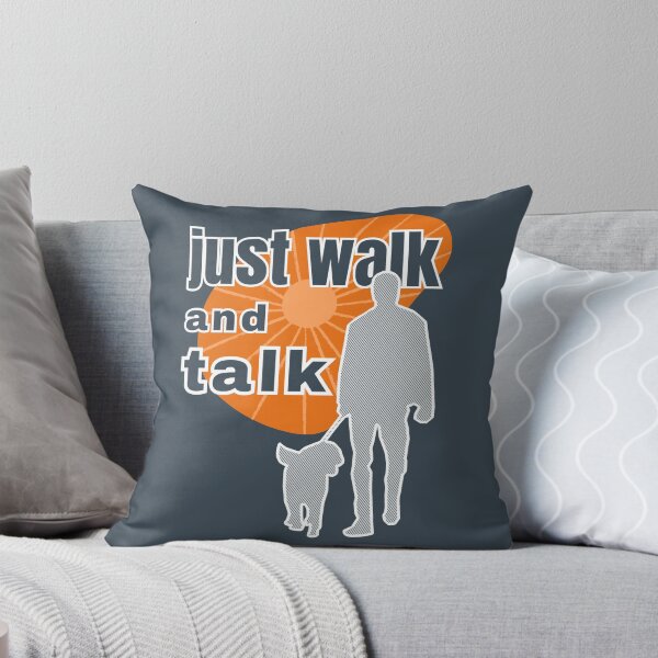 Item preview, Just walk and talk walking with a dog against the background of the orange sunrise designed and sold by SplashTastic.