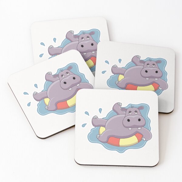 Item preview, Purple hippopotamus swimming with a lifebuoy designed and sold by Printuna.