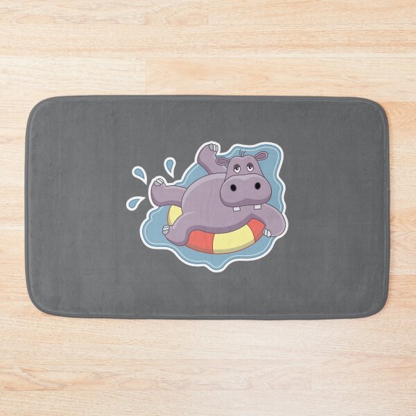 Item preview, Purple hippopotamus swimming with a lifebuoy designed and sold by Printuna.