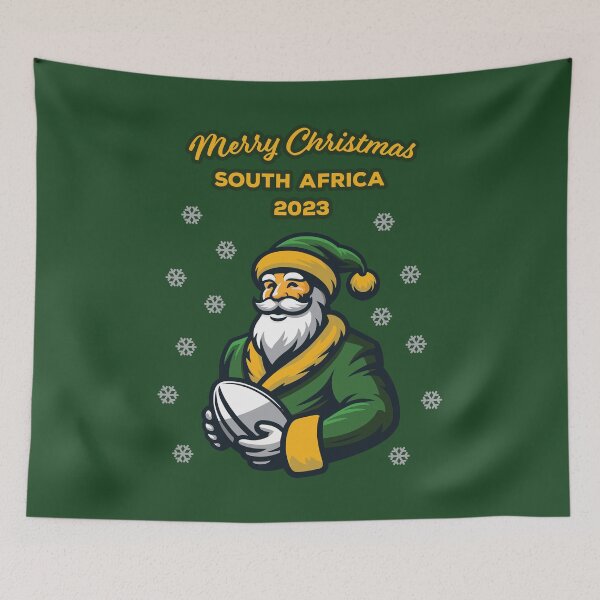 Artikelvorschau, Frohe Weihnachten Südafrika 2023 Bokke Colors Rugby Santa Lustig entworfen und verkauft von d247.