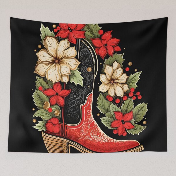 Item preview, Christmas cowboy boot holiday print designed and sold by dcrc.
