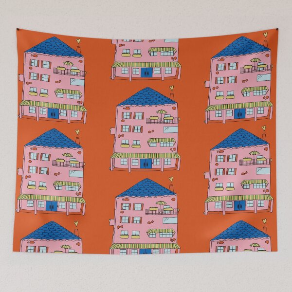 Item preview, Pink Vintage European Architectural House  designed and sold by carroteraser.