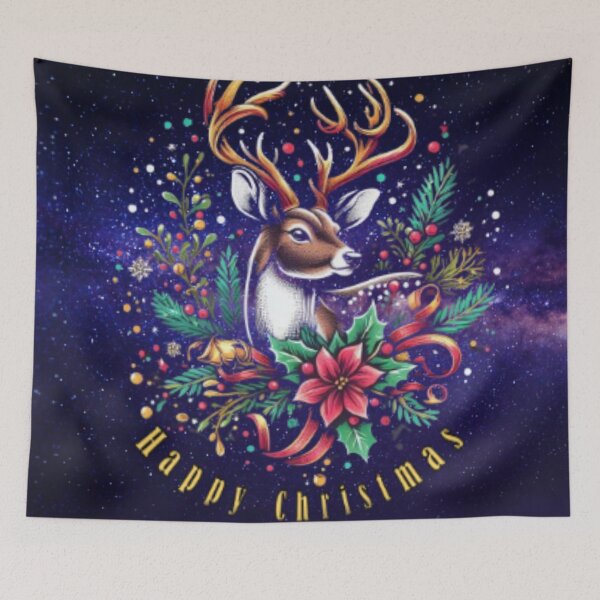 Item preview, Happy Christmas reindeer among Christmas ornaments and twigs  designed and sold by JaroDesign2023.